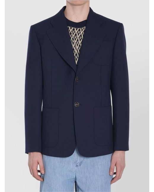 Valentino Garavani Blue Jacket Wool Gabardine Four Buttons for men
