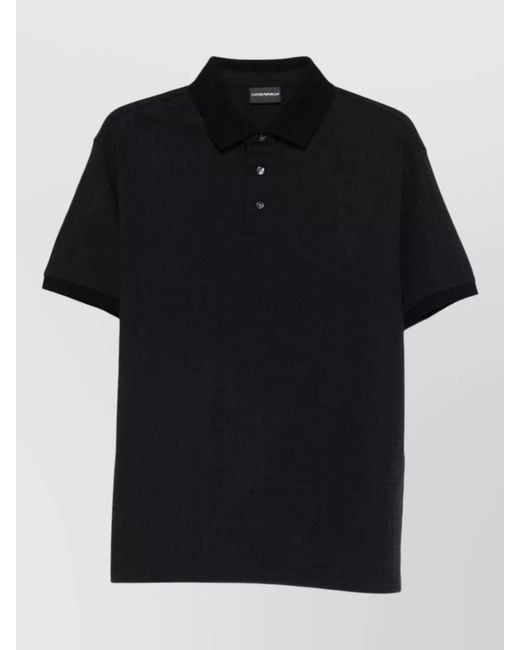 Emporio Armani Black Textured Cotton Polo Shirt for men