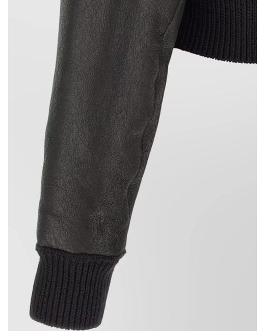 Rick Owens Black Cropped Shearling Collar Bomber Coat for men