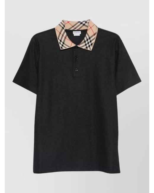 Burberry Black Polo Shirt Checked Collar Silk Nylon Blend for men