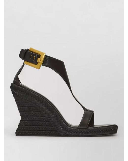 Balmain Black Anthem Wedge Lambskin Espadrilles