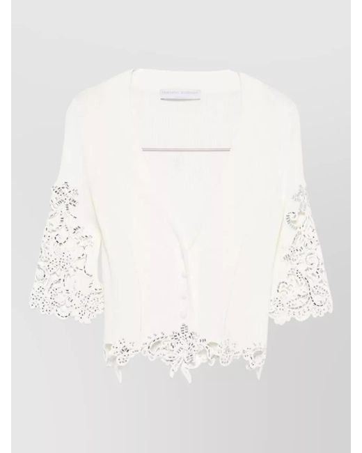 Ermanno Scervino Natural Cotton V-Neck Embroidered Cardigan
