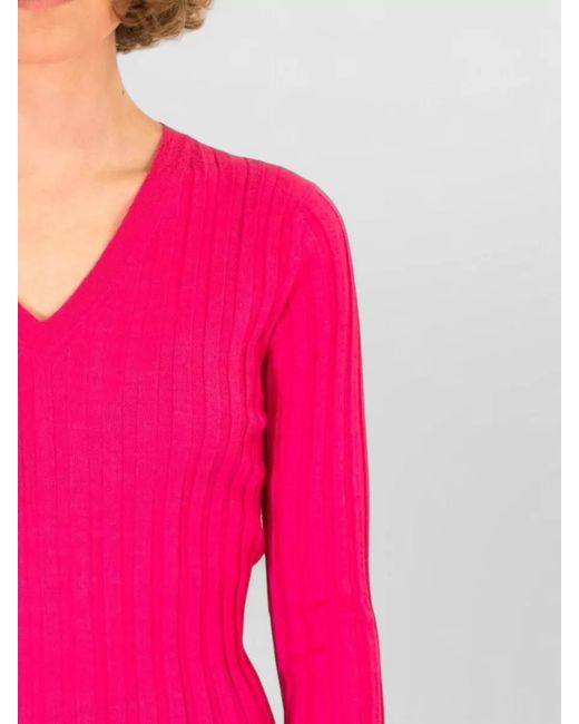 LA ROSE Pink V Neck Cashmere Silk Knitwear Top