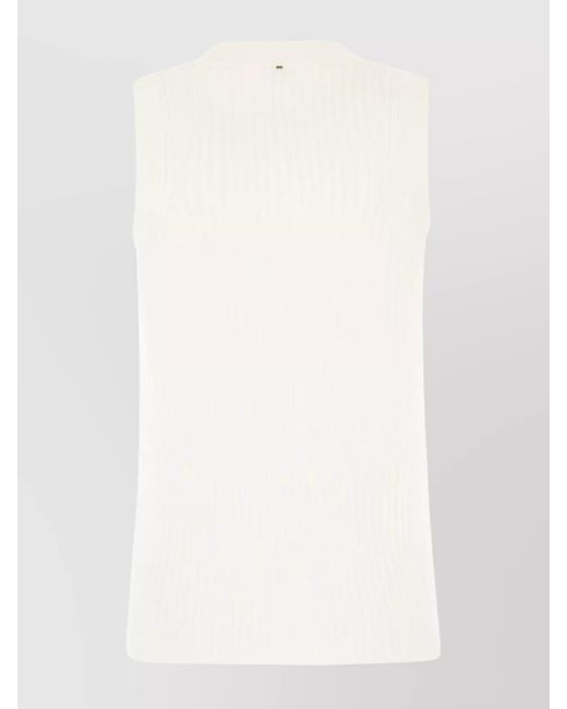 Sportmax White Ribbed Cotton Crew-Neck Tank Top