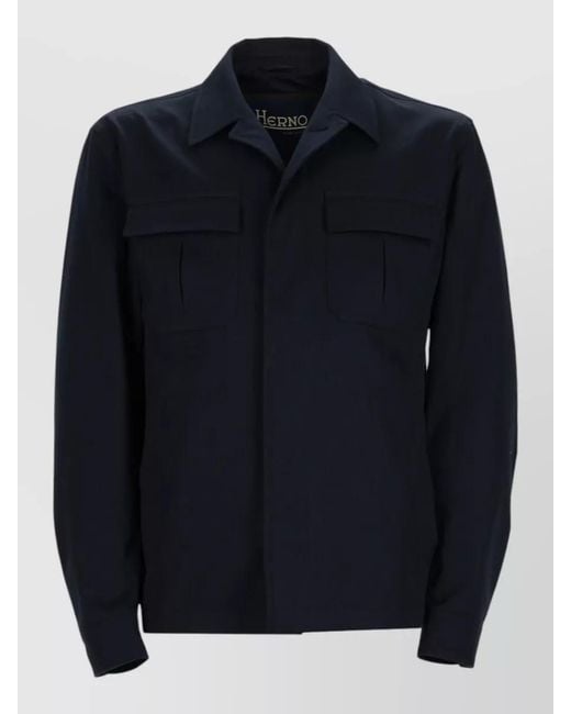 Herno Blue Collared Coat Buttoned Cuffs Front Pockets for men