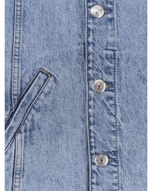 Brunello Cucinelli Blue Denim Jacket Suede Collar Long Sleeves for men