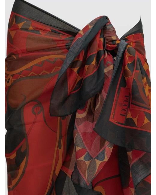 Emilio Pucci Red Orchidee Wrap Skirt Bold Print Design