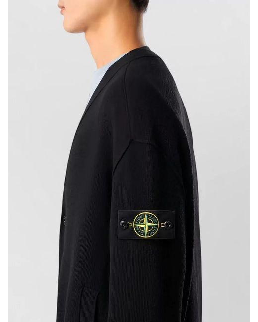 Stone Island Black Virgin Wool V-Neck Cardigan for men
