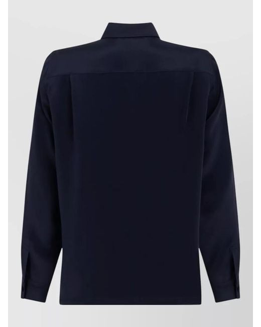 Max Mara Blue Silk Shirt Long Sleeves Straight Collar