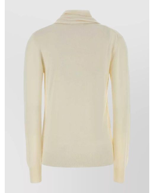 Jil Sander Natural Wool Sweater Decorative Button Draped Neckline