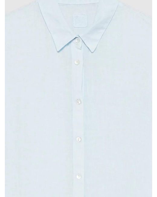 120% Lino White Long Linen Shirt Dress Cuffed Sleeves