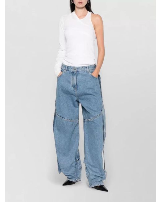 The Attico Blue Denim Panelled Wide-Leg Trousers