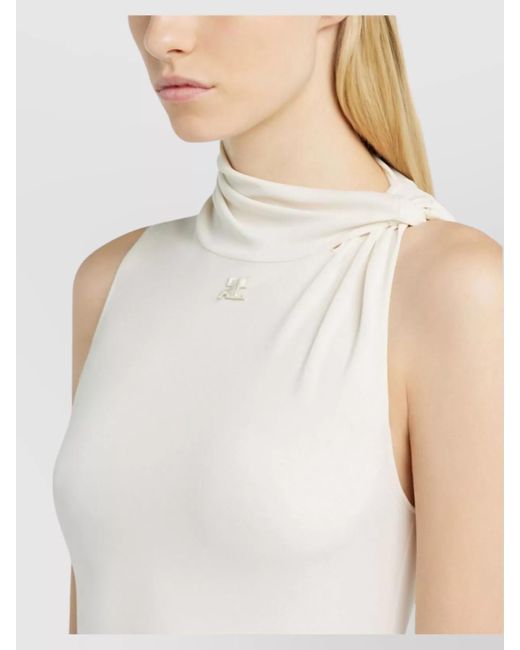 Courreges White Asymmetric Sleeveless Mock Neck Knee-Length Dress