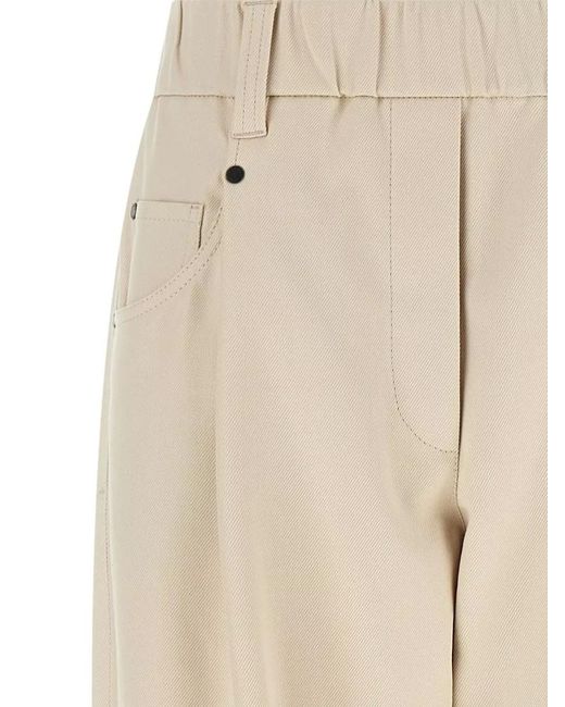 Brunello Cucinelli Natural Stretch Cotton Mid-Rise Tapered Tailored Trousers