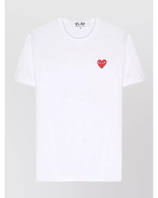 Comme des Garçons White Heart Patch Cotton Jersey Crew Neck T Shirt