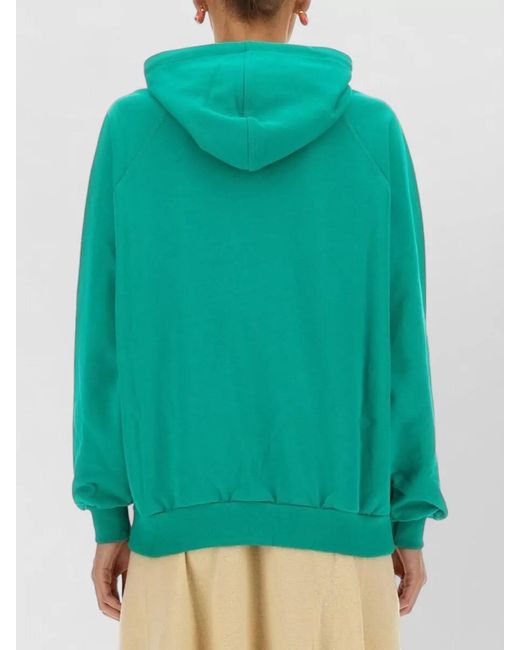 Sunnei Green Hooded Sweatshirt Logo Detail Ribbed Trims