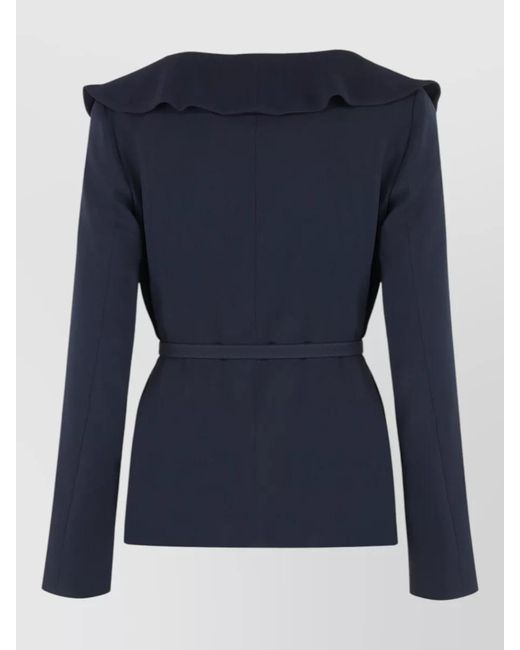 Max Mara Blue Galizia Ruffled-Trim Belted Jacket