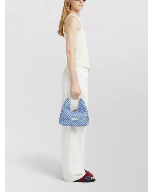 Marni Blue Top Handle Mini Tote Wave Pattern