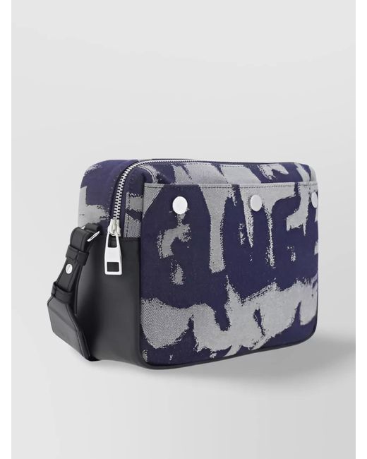 McQueen Blue Denim Graffiti Print Crossbody Bag for men