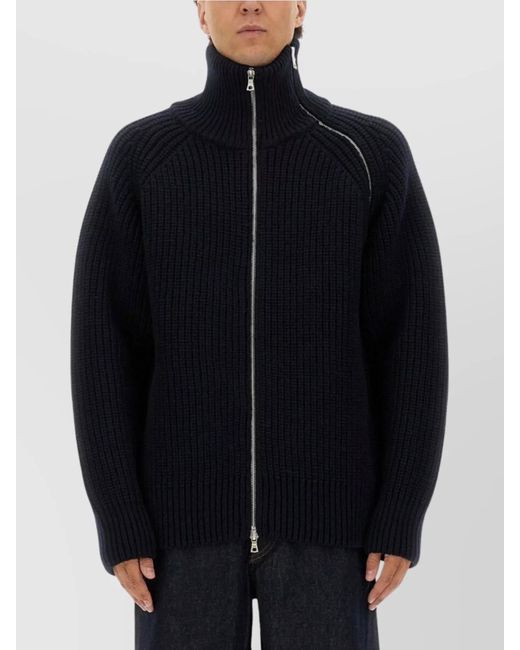Dries Van Noten Blue Wool High Neck Zip-Up Sweater for men