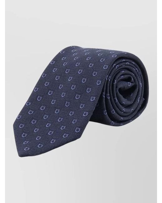 Ferragamo Blue Slim Bow Tie Standard Length Patterned for men