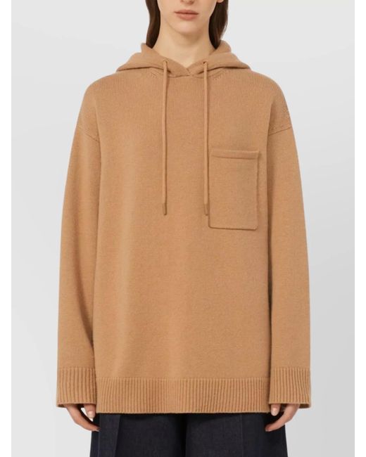 Max Mara Natural Cashmere Wool Hooded Ribbed Jumper