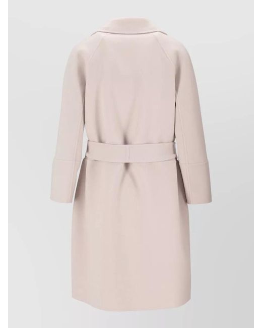 Max Mara Natural Virgin Wool Belted Coat Notched Lapels