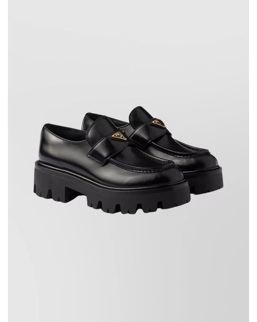 Prada Black Modern Loafers With Chunky Sole Design