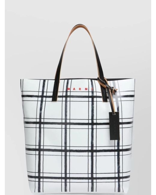 Marni White Checkered Tote Bag Dual Handles for men