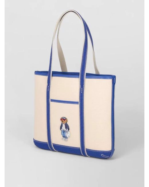 Ralph Lauren Blue Small Shoulder Tote Bag Contrast Trim Pocket