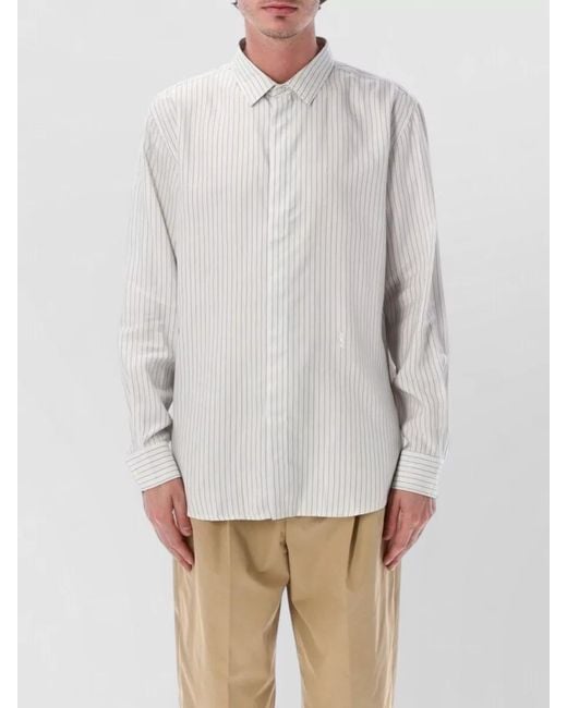 Saint Laurent White Cassandra Striped Shirt Button Down Collar for men