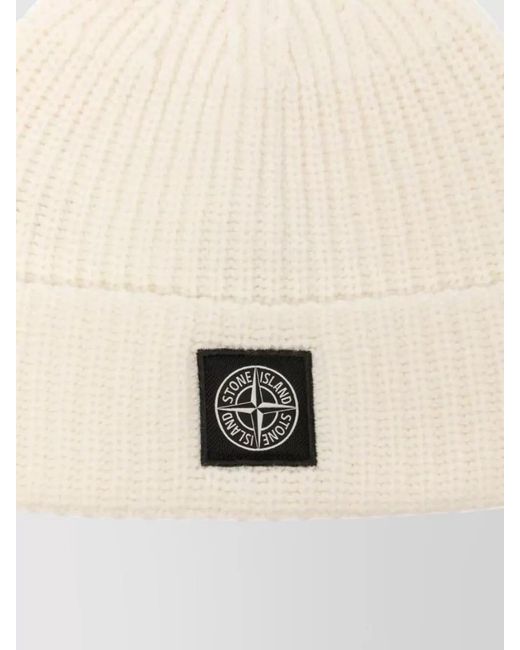 Stone Island Natural Ribbed Beanie Folded Cuff Knit Hat for men