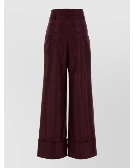 Fendi Purple Silk High-Rise Pleated Wide-Leg Trousers