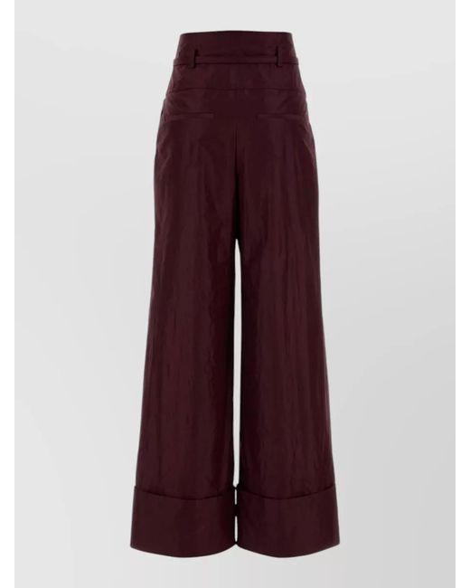 Fendi Purple Silk High-Rise Wide-Leg Maxi-Cuff Tailored Trousers