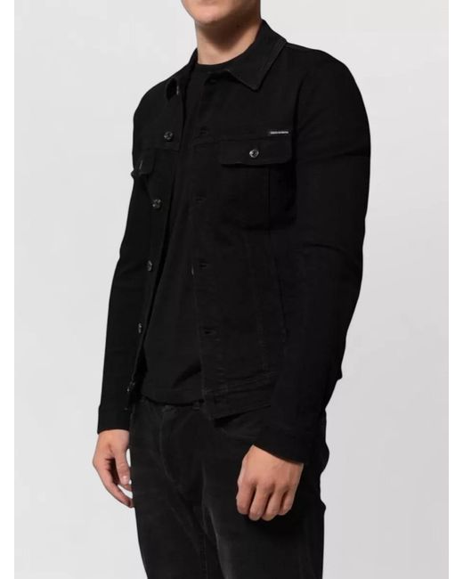Dolce & Gabbana Black Cotton Denim Stretch Button Front Jacket for men