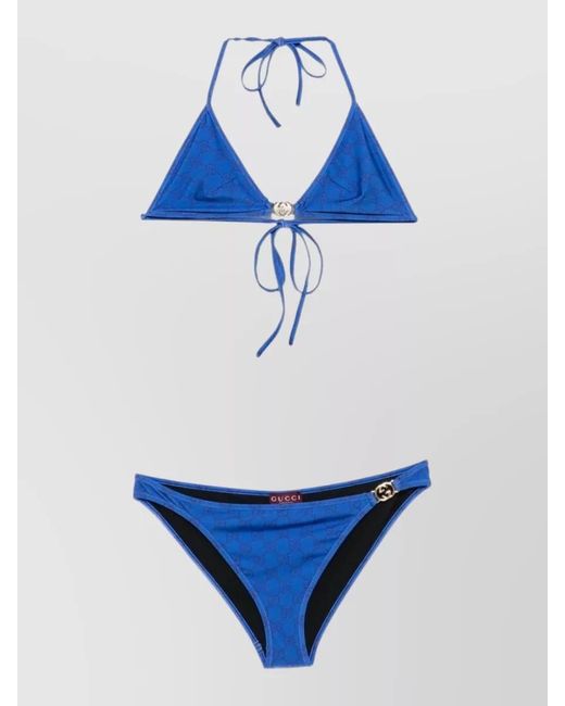 Gucci Blue Halter Neck Triangle Bikini Top Hardware