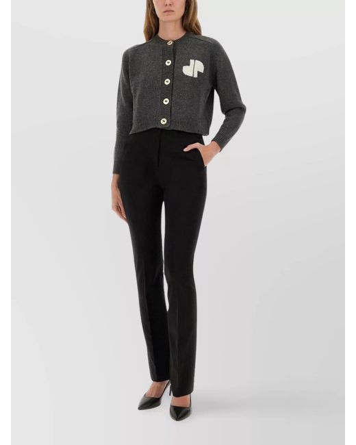 Patou Black Wool Cashmere Cropped Logo-Intarsia Cardigan