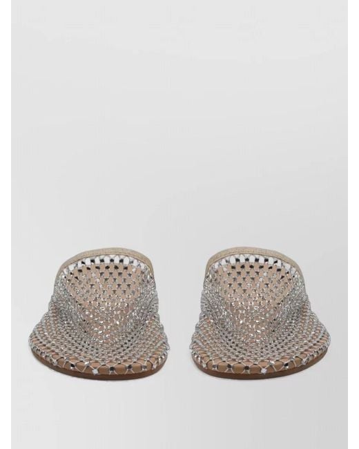 Alysi Gray Flat Mule Sandals Mesh Upper Strass