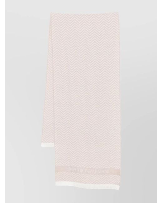 Emporio Armani Pink Chevron Patterned Wool Scarf With Fringed Edges for men