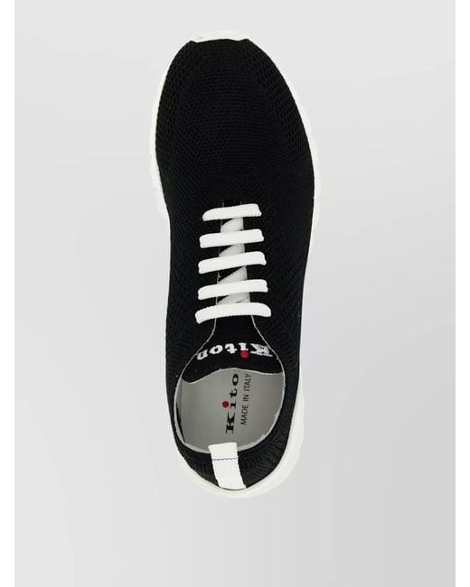 Kiton Blue Sneakers Contrast Heel Tab Knit Upper for men