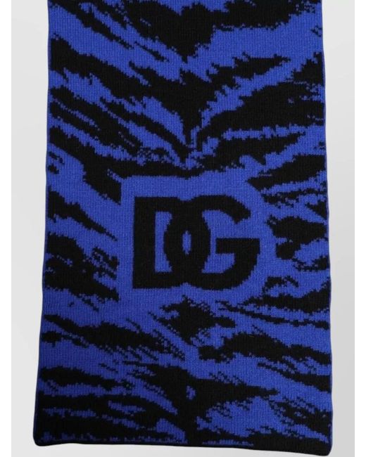 Dolce & Gabbana Blue Virgin Wool Logo Scarf for men