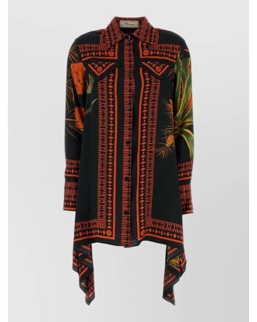 Blumarine Brown Printed Twill Mini Shirt Dress
