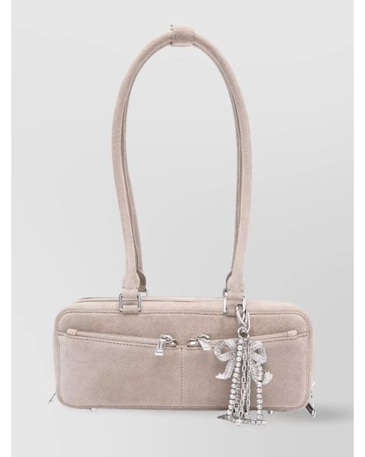Self-Portrait Natural Suede Bow Chain Shoulder Bag