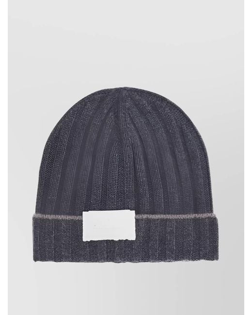Brunello Cucinelli Blue Cashmere Ribbed Beanie Hat for men
