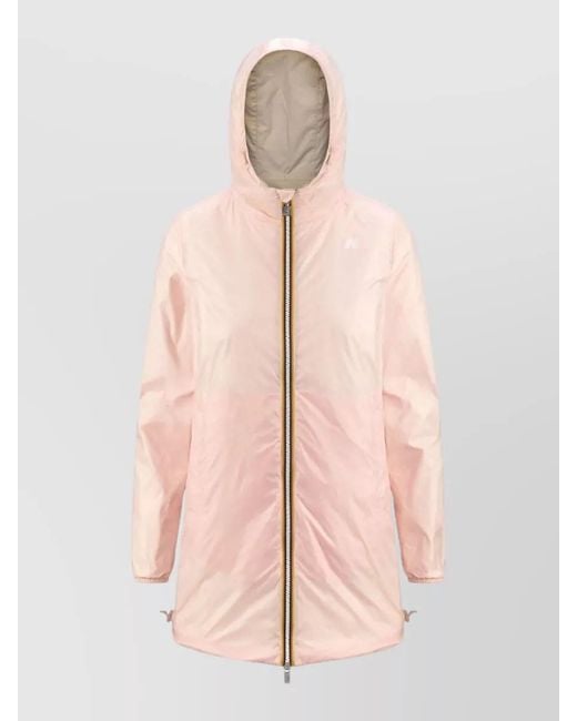 K-Way Pink Hooded Lightweight Jacket Elastic Cuffs Two Tone