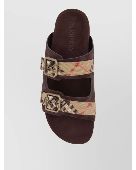 Burberry Brown Leather Check Sandals for men
