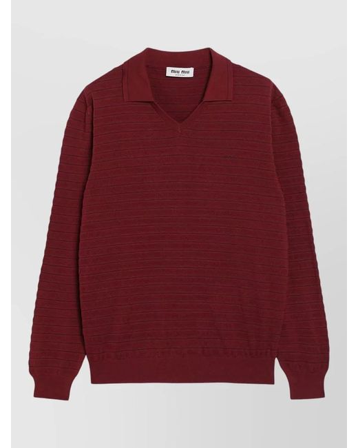 Miu Miu Red V Neck Knitwear Long Sleeves Ribbed Design