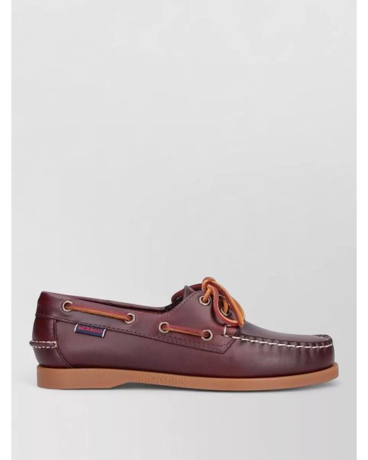 Sebago Red Lace Up Moccasins Rubber Sole Detail