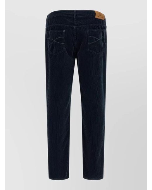 Brunello Cucinelli Blue Corduroy Straight Leg Five Pocket Pants for men