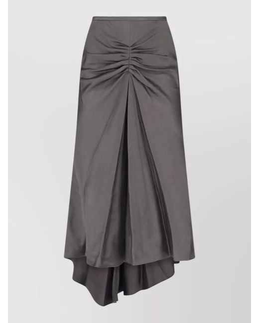 Victoria Beckham Gray Midi Skirt Knee Length Asymmetric Hem Ruched
